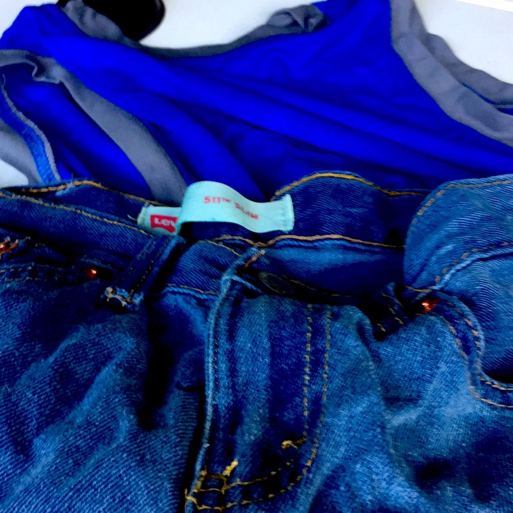 Blue and gray outfits